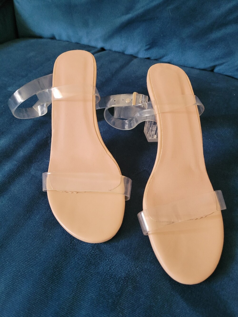 Clear Strap Nude Block Heel Sandals for Women